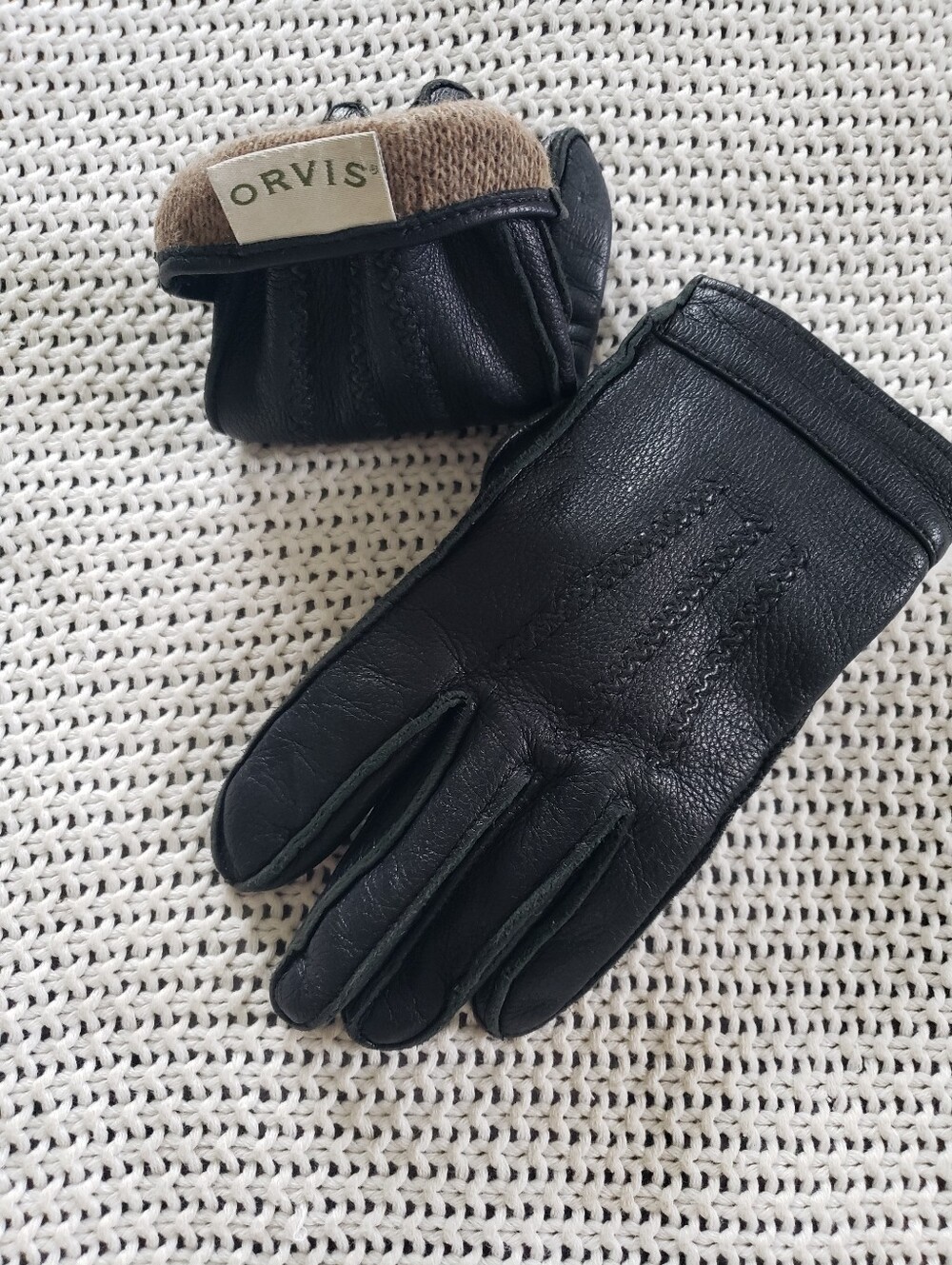 Orvis Black Leather Lined Womens Gloves Size Small